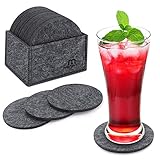 MENNYO Untersetzer Gläser 14er Set, Filzuntersetzer Rund mit Aufbewahrungsbox, Filz Glasuntersetzer Untersetzer Filz Getränkeuntersetzer Waschbar Coasters für Heiße Tassen, Töpfe, T