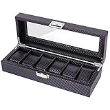 Uhrenbox Uhren Box Schmuck Schmuckkasten: Aufbewahrungsbox Uhrenkasten für Watch Herren Damen - Travel Leder Schwarz Aufbewahrung Organizer Uhrenschatulle Holder - 6 Grids Uhrenständer Uhrbox S