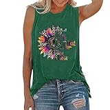 Damen Sonnenblumen-Buchstaben die ärmelloses Weste-Behälter-Hemd-Tunika-Blusen-Oberteile mit O-Ansatz drucken,Mode lässiges Oberteil T-Shirt Blouse mit Rundhalsausschnitt Leinenhemd Eay