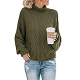 Neoucdy Pullover für Damen 2021, Sweatshirts für Damen, Farbblock, trendiger Rollkragenpullover, grobes Strickoberteil, grün, XXX-Larg