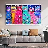 GEGEBIANHAOKAN Foto Auf Leinwand Cartoon Graffiti Tier Katze Niedlichen Zimmer Dekor Poster Druck Wandkunst Bild Moderne Wohnzimmer Wohnkultur 60x110cm R