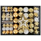 YILEEY Weihnachtskugeln Weihnachtsdeko Set Weiß und Gold 88 STK in 23 Farben, Kunststoff Weihnachtsbaumkugeln Box mit Aufhänger Christbaumkugeln Plastik Bruchsicher, Weihnachtsbaumschmuck, MEHRWEG