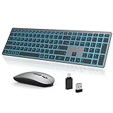 Earto Kabellos Tastatur Maus Set, Beleuchtete Tastatur und Maus mit 7 Reinen Farben Hintergrundbeleuchtung, 2.4GHz Wiederaufladbare Tastatur und Maus, für Windows/Mac/Laptop/PC, QWERTZ Layout, G