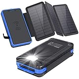 xiyihoo Powerbank Solar 26800mAh, Solar Ladegerät Wireless mit 3 Solarpanel, Kompatibel Qi-fähige Telefone & Dual Ports 2.1A Ausgang für Smartphones, Handys, Outdoor Ak