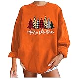 Modaworld Weihnachten Damen Kapuzenpullover Langarm Hoodie Sweatshirt Weihnachtspulli mit Hirsch Muster Aufdruck Xmas Pullover Pulli Outwear Orang