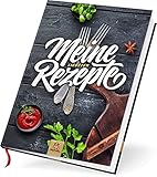 Großes A4 Rezeptbuch zum Selberschreiben für 100 Lieblingsrezepte, Premium Hardcover, hochwertige Fadenbindung, blanko DIY Backbuch, Kochbuch selbst schreiben (Schiefergrau)