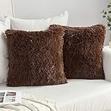 MIULEE 2er Set Kissenbezüge Künstlich Pelz Sofakissen Dekorative Dekokissen Kuschelkissen Plüschkissen Kuschelig Couchkissen Superweich Kissen Flauschig Kissenbezug für Sofa 45x45 cm Schok