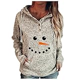 Eaylis Frauen Weihnachts-Kapuzenpullover Knöpfe Kragenoberteil Pullover Pockets Drawstring T-Shirts Top