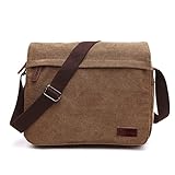 LOSMILE Herren Umhängetaschen, Leinwand Schultertaschen, 13.3' Laptoptasche,Schulranzen, für Schule und Arbeits,für Männer und Frauen. (L-Kaffee)