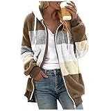 TWIOIOVE Zip Up Hoodie Oversized Plüschjacke Winterjacke Farbblock Warm Teddy Fleecejacke Mit Kapuze Pullover Langarm Gemütlich Warm Outdoorjacken Sweatshirt Kunstfelljack