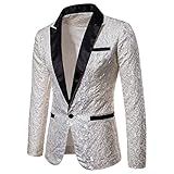 PDYLZWZY Herren Pailletten Anzug Sakko Slim Fit Glitzer Blazer Anzugjacke EIN Knopf Unregelmäßige Anzugjacke für Nachtklub,Hochzeit,Partei (Weiß, L)