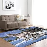 Jfojoo Teppich Wohnzimmer Moderne 3D Design weich flauschig antirutschunterlage waschbarer Outdoor Rugs Wolf fürs Kiche Schlafzimmer Esszimmer Kinderzimmer bettumrandung Teppiche-50X80