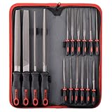 Hi-Spec All-In-One 16-teiliges Carbon-Stahl-Feilen-Set mit 4 x 200mm Feile flach, halbrund, rund, dreieckig 8 x 140mm Nadelfeile in Transport-C