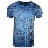 Rusty Neal Herren T-Shirt Slim Fit mit Vintage Waschung Washed Stars A1-RN-15191, Größe:L, Farbe: