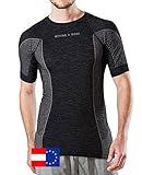 Merino & More Merino Shirt Herren - Premium Funktionsunterwäsche aus hochwertiger Merinowolle - Sport - Funktionsshirt - Kurzarm schwarz-grau Gr. L
