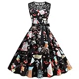 Lomelomme Weihnachtskleid Damen Ärmellos O-Ausschnitt Kleider Damen Elegant Cocktaikleider Vintage Christmas Retro Abendkleid Partykleid Cocktailkleid Festival A-Linie Party Kleider Weihnachtsk