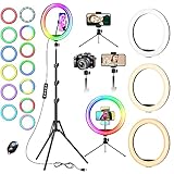 12.6 Zoll Ringlicht mit Stativ Handy, Tisch LED Ring Light/150cm Kamera Handystativhalter mit Ringleuchte für YouTube, Selfie, Makeup, Tik Tok, Fotografie, 20 RGB-Modi 13 Helligkeit, Gesamthöhe 180