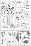 ESHOWEE Silikonstempel Jahreszeiten Vintage Set,6 Blätter Silikon Stempel Geburtstag für Stampin Up,Clear Stamps Silikonstempel Sprüche Deutsch für Scrapbooking,Blumen Blätter und Feder Stemp
