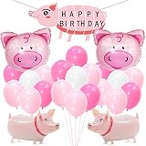 Kreatwow Schwein-Geburtstags-Partydekorationen Liefert Walking Pig Balloons Happy Birthday Banner für Mädchen Geburtstag Baby Show