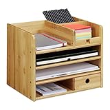 Relaxdays Schreibtisch Organizer, Briefablage A4, Notizzettel und Stifte ordnen, Schublade, Ordnungssystem Büro, Bambus, H x B x T: ca. 26 x 33 x 24