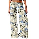 FULLSUNNY Damen Schlafanzughose Made Weihnachten Druck Lose Bequeme Yoga Weite Bein Hose Lang Freizeithose Strandhose Casual Pyjama Pants mit Kordelzug