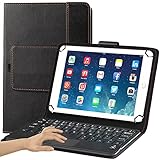 Eoso TouchPad Tastatur-Hülle für Tablets, 2-in-1 Bluetooth-Tastatur mit Touchpad und Leder-Folio-Abdeckung (7-8 Zoll), Schw