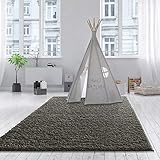 Teppich Wölkchen Shaggy-Teppich | Flauschige Hochflor Teppiche für Wohnzimmer Küche Flur Schlafzimmer oder Kinderzimmer | Einfarbig, schadstoffgeprüft, allergikergeeignet (Dunkelgrau, 200 x 250 cm)