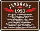 RAHMENLOS Deko Blechschild als Geschenk zum 70. Geburtstag: Jahrgang 1951