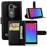 JARNING Kompatibel mit LG Leon Y50 C40 C50 4G LTE H340N H320 H324 H324 Leder Schutzhülle PU Leder Wallet Flip Case Tasche mit Magnetverschluss Kartenfach Standfunktion -Schw