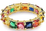 CHXISHOP Regenbogen Quadrat Baguette Zirkon Verlobungsring Bunte Zirkonia Stapelbar Ewigkeit Band Geburtstagsgeschenk für Mädchen Gold 2- No. 10