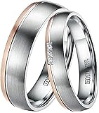 DOOSTI Paar Ringe Set für Damen Herren Partnerring Edelstahl Bicolor Silber Rosegold ohne/mit Zirkonia Ehering Trauring Freundschaftsring Hochzeit Ringe Frau Mann (Damenring, 56 (17.8))