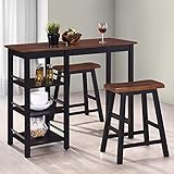 Atlojoys Bar Set 3 Stück, Bartisch-Set, Bar Tisch und Stühle, Essgruppe, Stehtisch Barhocker, MDF Schw