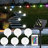 Solar Bodenleuchten Gartenleuchten 6 Stück RGB-LEDs Solarkugel für Außen, Solarlampen Glühbirne IP44 Wasserdicht mit Fernbedienung 64 Modi, Solarleuchte für Garten/Rasen/Gehweg/Patio/Party/Fest Dek