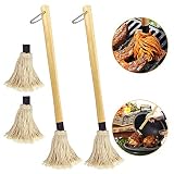 PERFETSELL 2 Stück BBQ Mops Pinsel 49cm Lang Grillpinsel Baumwollkopf Küchenpinsel Backpinsel mit langem Holz Griff BBQ Saucen Mop Marinaden Grillbürste mit 2 Stück Ersatz Köpfe zum Grillen Back
