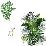 YXHZVON Wandaufkleber Pflanzen Grün 85 x 100 cm, Nordische Tropische Pflanzen Wandtattoo mit Bilder Hirsch, Monstera Blätter für Kleine Frische Heimtextilien Tap