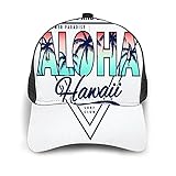 Schlicht Baseball Kappe Netzrücken Wandern im Freien Sport Hut,Strand Hawaii Aloha und California Surf Palm Badge Retro,Jahrgang Einstellbar Kühlende Sonnenkappe für Männer F