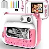 KinderKamera,DigitalKamera Print Sofortbildkamera 1080P 2.0 Zoll Bildschirm Videokamera Schwarzweiß Fotokamera mit 32GB Speicherkarte,3 Rollen Druckpapier,5 Farben Pinselstift Geschenk für Kinder…