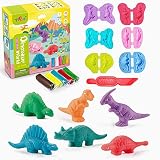 Yeahbo Knete Zubehör Knetwerkzeug Set ab 2 3 4 Jahre, Intelligente Knete Set mit 6 Dinosaurier Modelliermasse Lufttrocknend, Polymer Clay Dino Spielzeug Kreative Geschenk für Kinder Jungen M