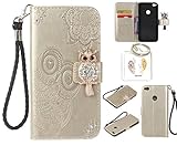 für Huawei P8 Lite 2017 PU Diamant Strass Niedlich Eule Leder Silikon Schutzhülle Handy case Book Style Portemonnaie Design für Huawei P8 Lite 2017 + Schlüsselanhänger (CDE3） (6)