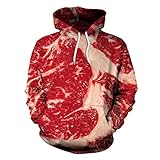 YDyun Herren Sweatjacke Kapuzenjacke Mit Kapuze 3D Raw Beef Fun Dig