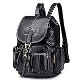 YOODI Frauen Retro Leder Rucksack Vintage Style Schultaschen Fashion Daypack Geldbörse für Mädchen Reisetagesrucksack Frauen Retro PU Leder Rucksack (Schwarz)