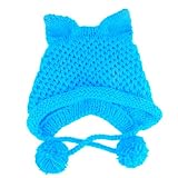BIBITIME Damen Mütze Katzenohren Häkeln Geflochtene Strickmützen Warme Snowboarden Winter, himmelblau, Einheitsgröß