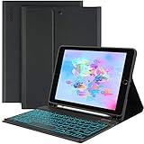 EasyAcc Deutsch QWERTZ Tastatur Hülle Kompatibel mit iPad 2018 (6. Generation), iPad 2017 (5. Generation), iPad Air 2/1, Schutzhülle mit Beleuchteter Bluetooth Tastatur und Stifthalter, Schw