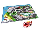 Dickie Toys 203096003 - Feuerwehrmann Sam Spielmatte 'Stadt', Spielteppich, Spielset mit Feuerwehrauto Jupiter, Licht- und Soundfunktion, 1:64