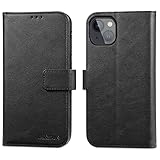 LENSUN Hülle für iPhone 13 Handyhülle Leder mit Magnetverschluss, RFID Schutz Kartenfach Lederhülle Klappbar Handytasche Flip Case für iPhone 13 – Schwarz(13-SW-BK)