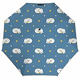 Orediy Kompakter, faltbarer Regenschirm mit weißem Katzen-Motiv, winddicht, für Reisen, Sonne, Regen, UV-beständiger Regenschirm für Damen und H