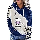 Süße T-Shirts für Frauen Damen süßes Kuh-Print-Sweatshirt Langarm mit Kapuze Freizeit-Oberteile S