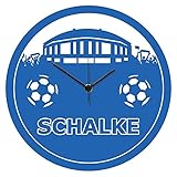 GRAVURZEILE Wanduhr aus Holz Vereinsliebe Schalke - 100% Lautlos kein Ticken absolut geräuschlos - 30 cm Ø - Design Wanduhren für Wohnzimmer Schlafzimmer & Kü