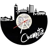 GRAVURZEILE Skyline Chemnitz Wanduhr aus Vinyl Schallplattenuhr Upcycling Design-Uhr Wand-Deko Vintage-Uhr Wand-Dekoration Retro-Uhr Made in Germany