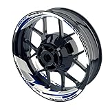 OneWheel Felgenaufkleber für Motorrad Racing Design 1W passend für 17' Felgen/Vorder- und Hinterrad beidseitig | Zweiteiliger Aufkleber | Premium Felgenrandaufkleber komplettes Set (blau)